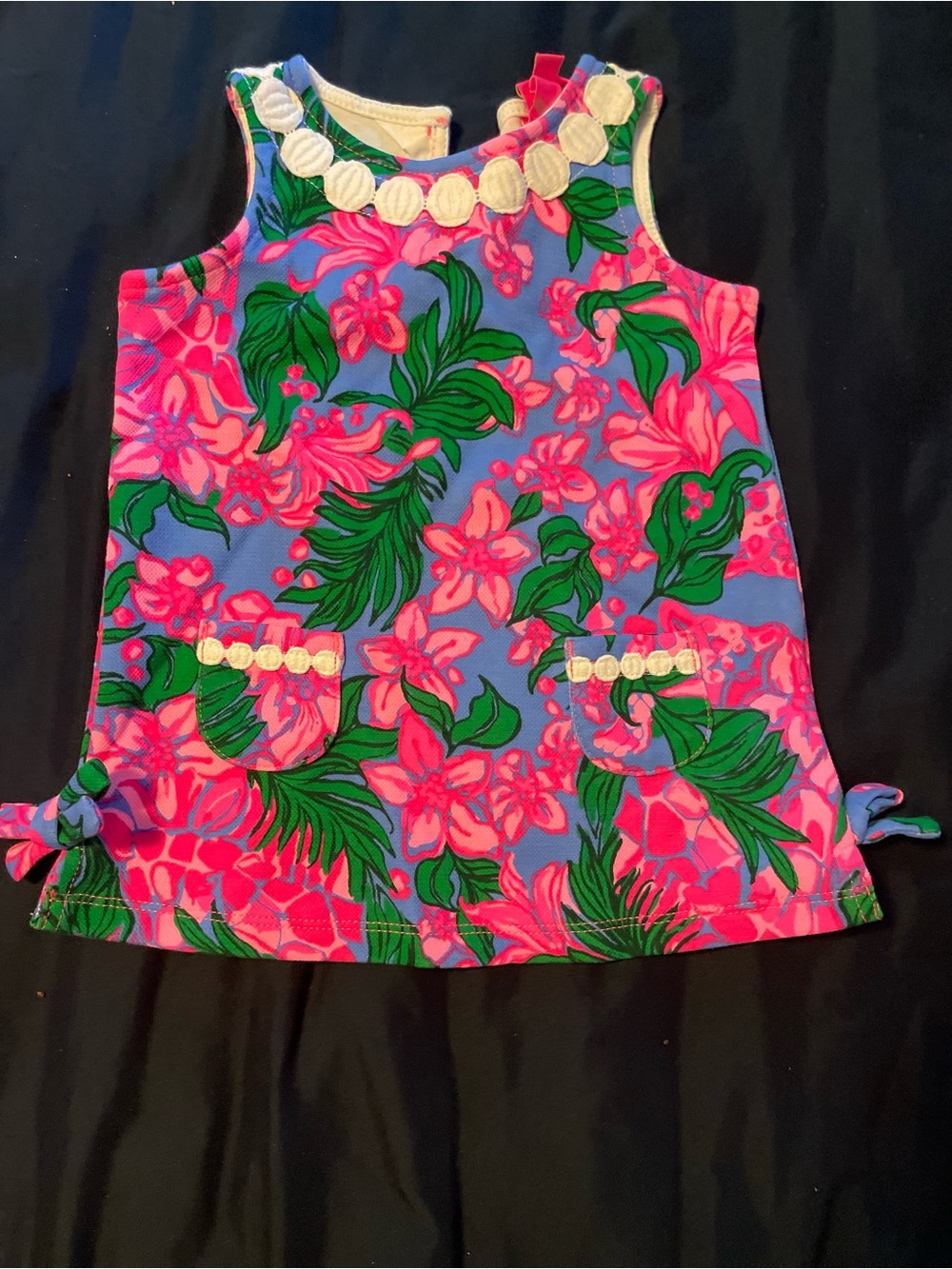 Lilly Pulitzer Pink & Blue Floral Shift Dress with Green Leaf Accents